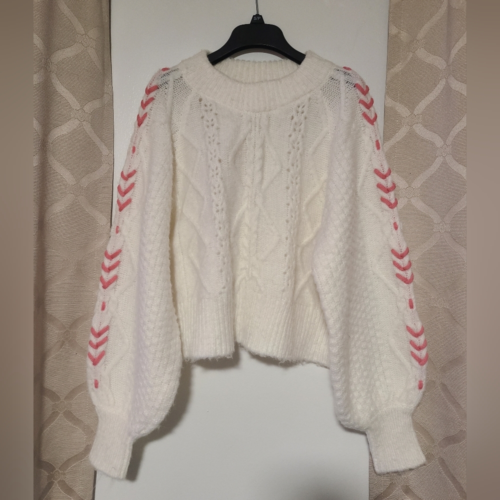 Only White and Pink Knit Sweater Womens Size Small